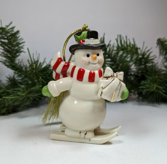 Lennox Skiing Snowman Christmas Ornament