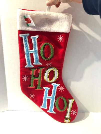 Christmas HO HO HO Stocking Embroidered with Sequins