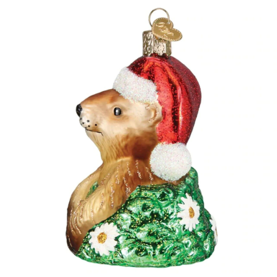 Santa Groundhog Old World Christmas Glass Ornament