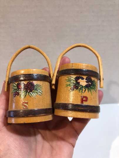 Vintage Wooden Bucket Salt and Pepper Shakers