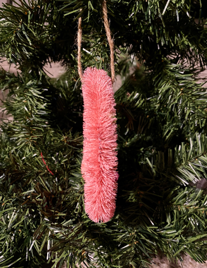Pink Peace Sign Bottlebrush Christmas Ornament