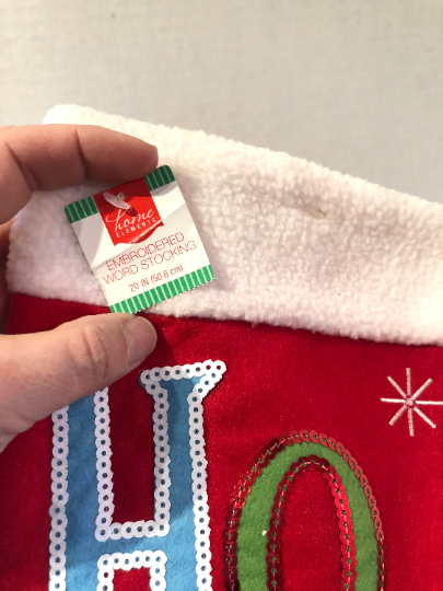 Christmas HO HO HO Stocking Embroidered with Sequins