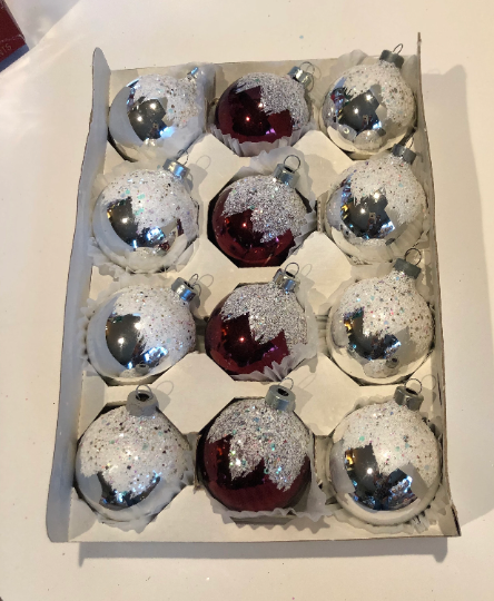 Vintage Red and Silver Snowcapped Christmas Ornaments
