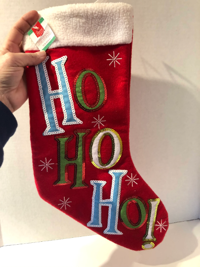 Christmas HO HO HO Stocking Embroidered with Sequins