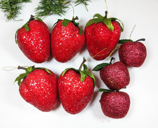 Vintage Strawberry and Red Apple Ornaments