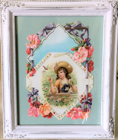 Vintage Framed 1910 Die Cut Victorian Picture