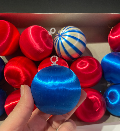 Red and Blue Satin Christmas Ornaments