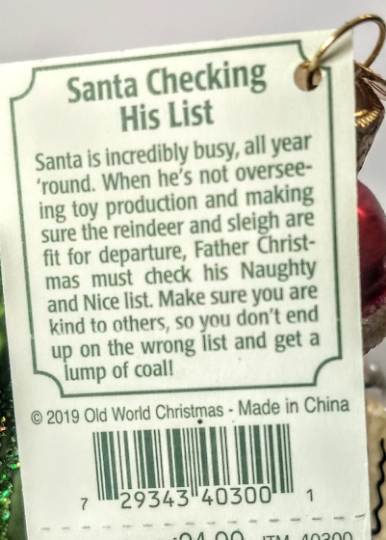 Santa Checking His List Old World Christmas Ornament