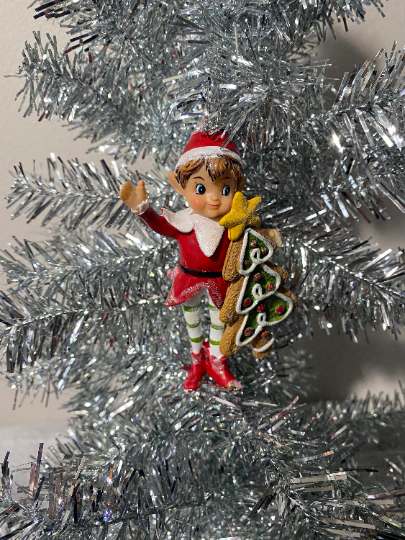 Elf with Gingerbread Christmas Tree Ornament