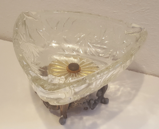 Vintage Pressed Glass Candy Dish with Brass Metal Base
