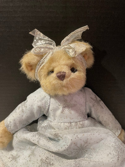 Vintage Bearington Bear in Silver Snowflake and Blue Dress Antique Teddy Bear