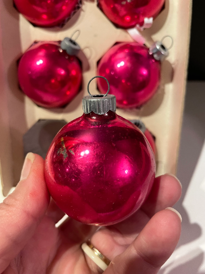 Vintage Hot Pink Shiny Brite Christmas Ornaments