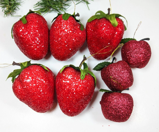 Vintage Strawberry and Red Apple Ornaments