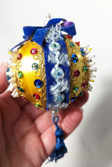 Vintage Beaded Pushpin Christmas Ornament