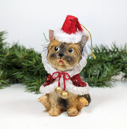 Santa Yorkie Dog Christmas Ornament