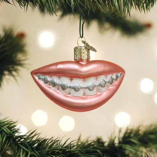 Smile with Braces Old World Christmas Funny Blown Glass Hand Painted Tree Ornament