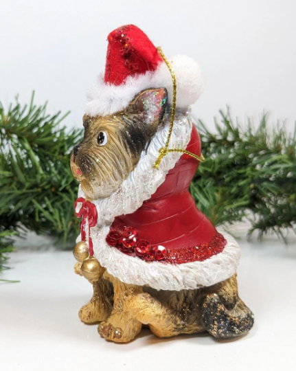 Santa Yorkie Dog Christmas Ornament