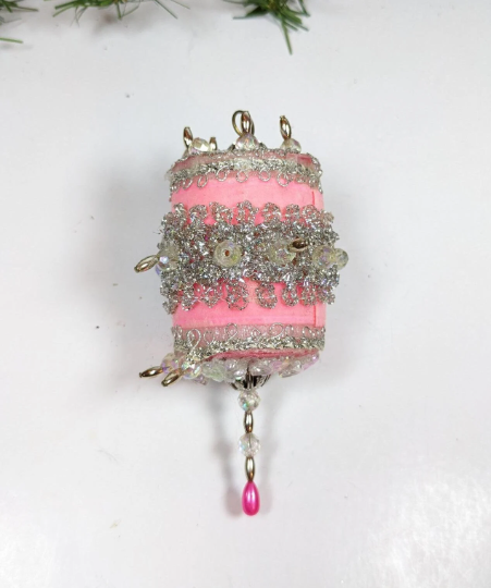 Vintage Pink Beaded Pushpin Christmas Ornament