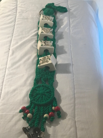 Vintage 1970's Christmas Macrame Noel Wall Hanging