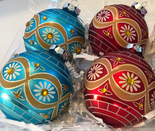 Vintage Stencil Rhinestoned Christmas Ornaments