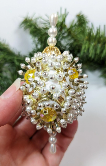 Vintage Beaded Pushpin Christmas Ornament