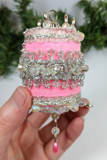 Vintage Pink Beaded Pushpin Christmas Ornament