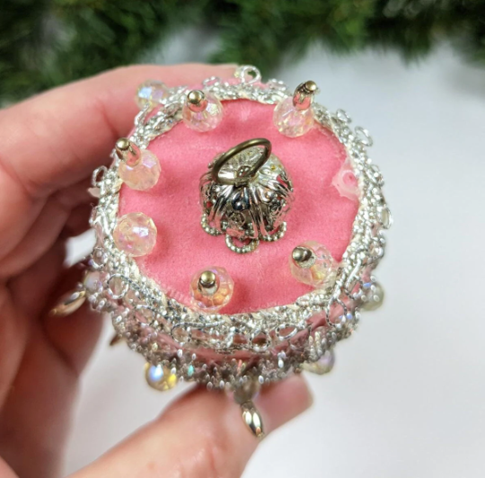 Vintage Pink Beaded Pushpin Christmas Ornament