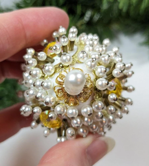 Vintage Beaded Pushpin Christmas Ornament