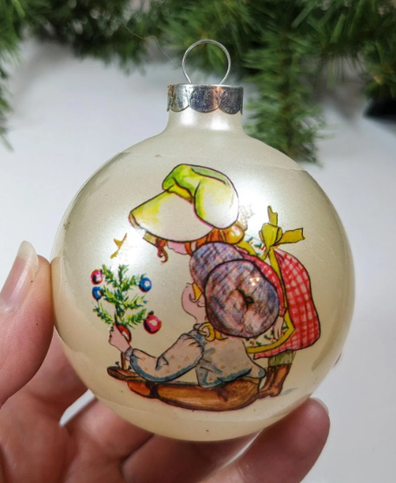 Vintage Holly Hobbie Like Christmas Ornament