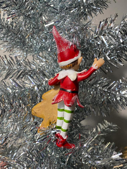 Elf with Gingerbread Christmas Tree Ornament