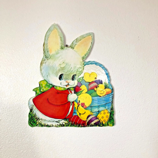 Vintage 1960s Wooden Die Cut Easter Basket Wall Hanging