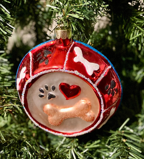 Dog Bowl Glass Christmas Ornament