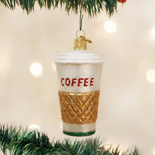 Coffee To Go Cup Old World Christmas Glass Ornament