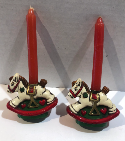 Vintage Rocking Horse Christmas Candle Holders