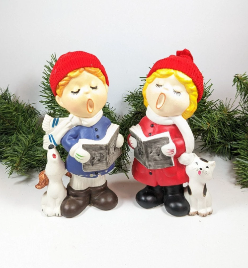 Vintage Lunds Lites Christmas Carolers with Knit Hats