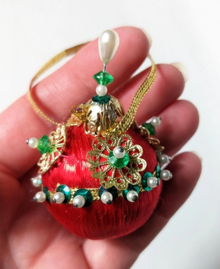 Vintage Small Beaded Pushpin Christmas Ornaments