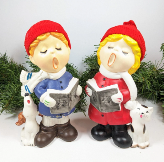 Vintage Lunds Lites Christmas Carolers with Knit Hats