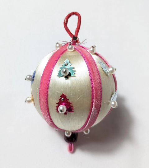 Vintage Pink Beaded Pushpin Christmas Ornament