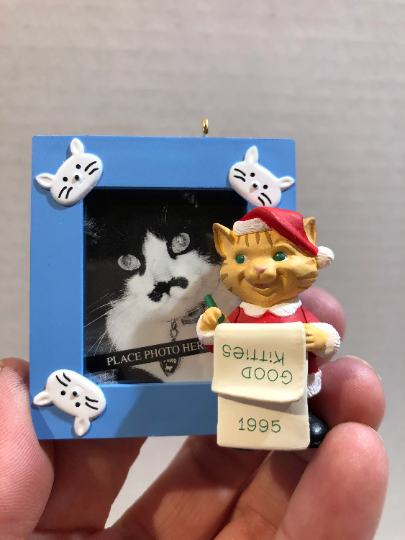 Vintage 1995 Hallmark Special Cat Photo Frame Christmas Ornament