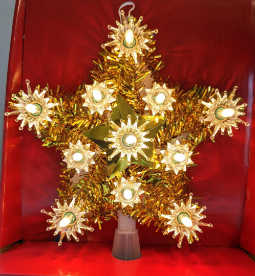 Gold Tinsel Light Up Star Christmas Tree Topper