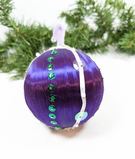 Vintage Beaded Purple Pushpin Christmas Ornament