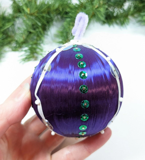 Vintage Beaded Purple Pushpin Christmas Ornament