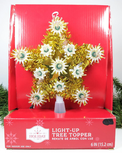 Gold Tinsel Light Up Star Christmas Tree Topper