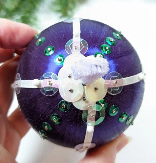 Vintage Beaded Purple Pushpin Christmas Ornament