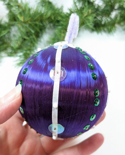 Vintage Beaded Purple Pushpin Christmas Ornament