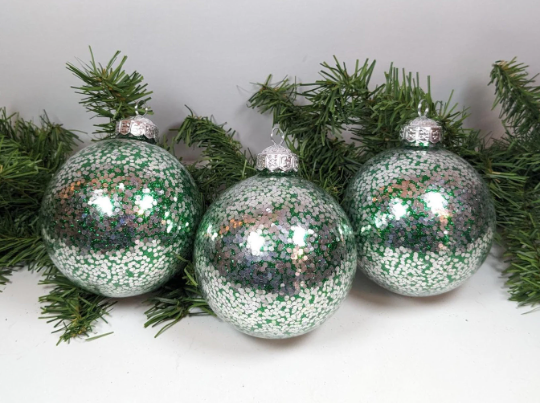 Large Green and Silver Christmas Ornaments