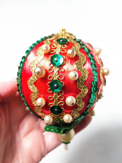 Vintage Red Beaded Pushpin Christmas Ornament