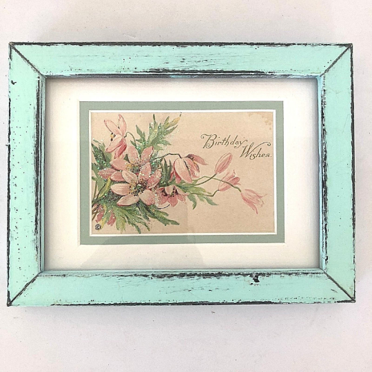 Vintage Framed 1907 Birthday Wishes Card