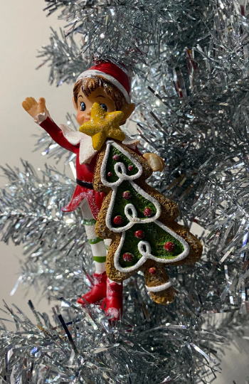 Elf with Gingerbread Christmas Tree Ornament