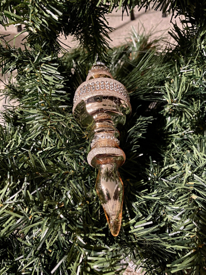 Gold Glitter Glass Finial Christmas Ornament